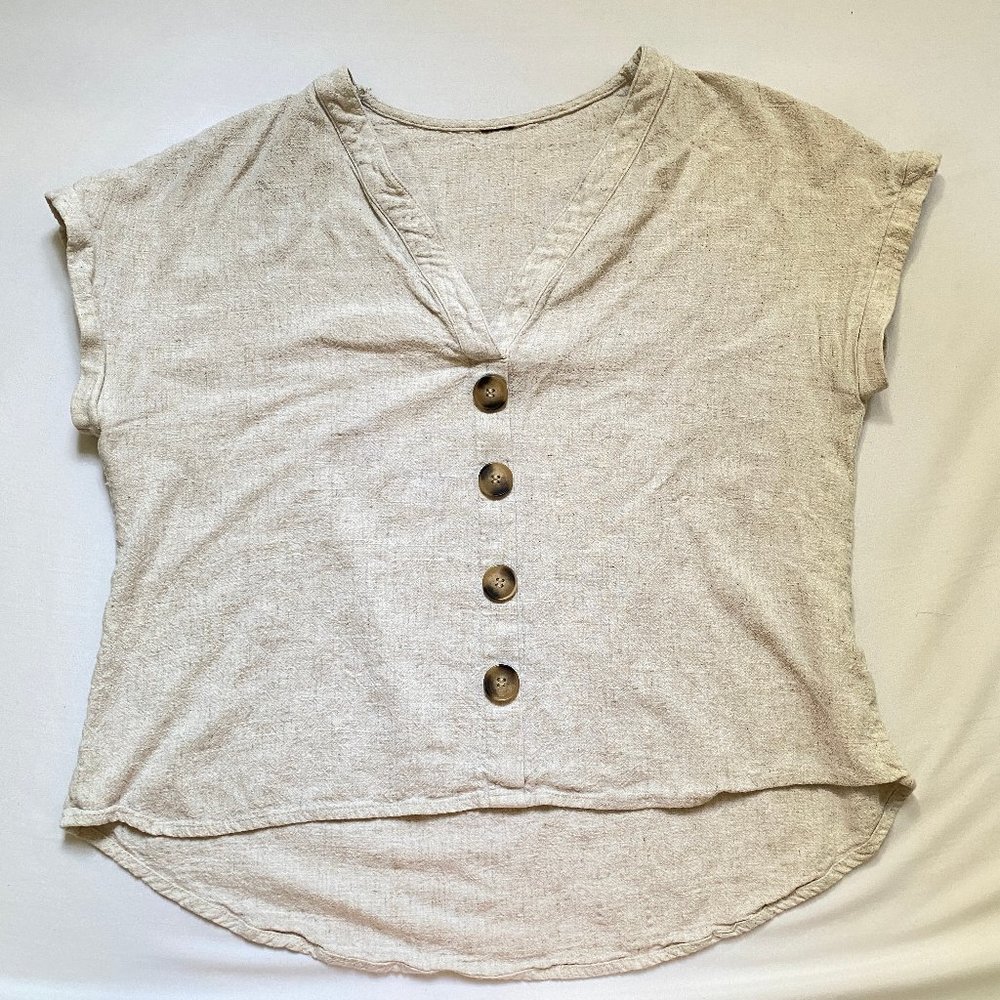 Cream/off white linen top blouse with button details